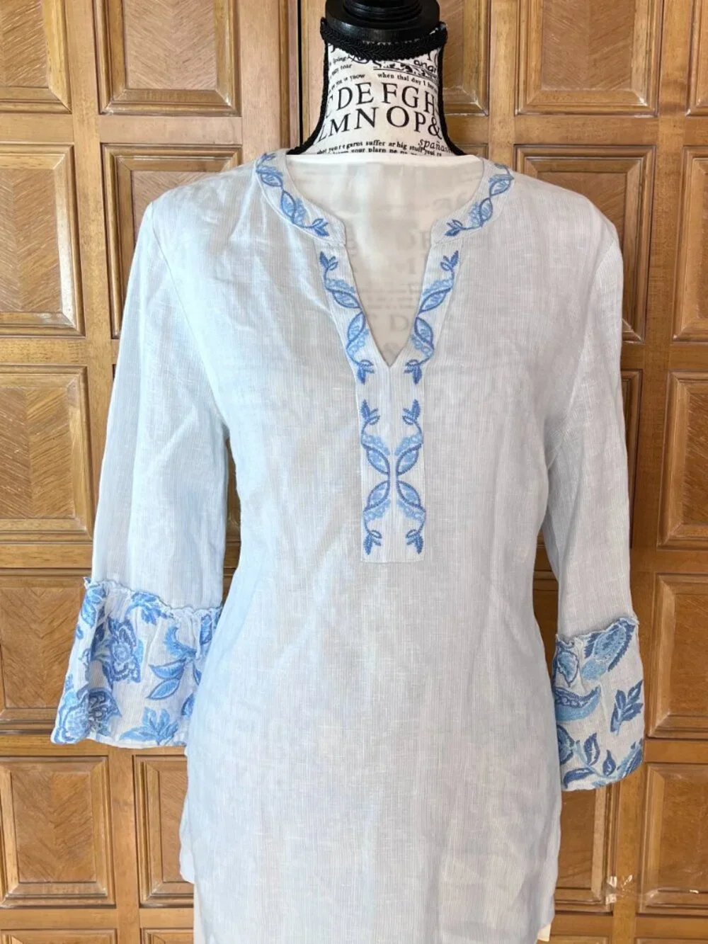 J. Mclaughlin Womens Cotton Embroidered Beach Resort 3/4 Sleeve V Neck Tunic S - Picture 2 of 5